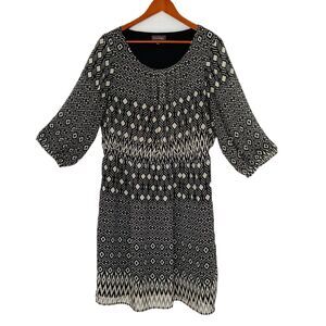 Luxology Dress Women Size 18 20 Black Tan Geometric Aztec Pullover Lined Sheer
